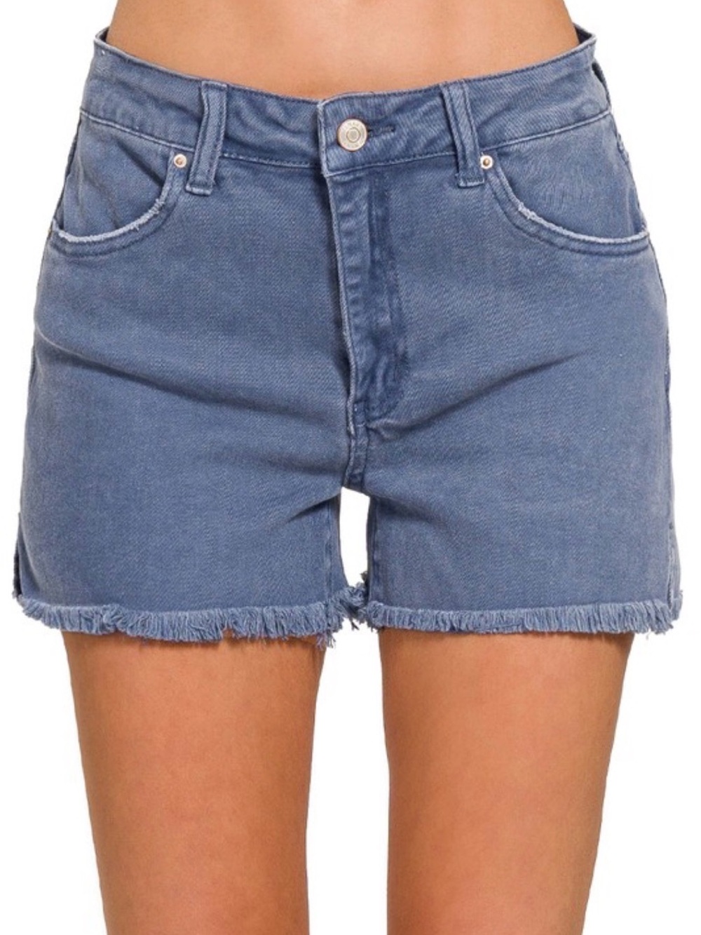 Zenana Outfitters Light Blue Frayed Hem Denim Shorts